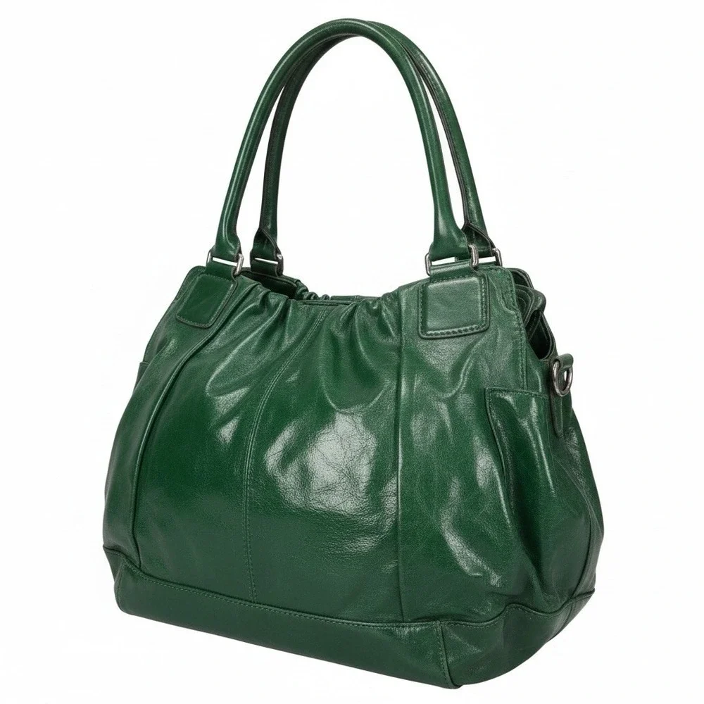 Green Slouchy Soft Patent Leather Hobo Bag Y2K Bohemian Chunky Metal